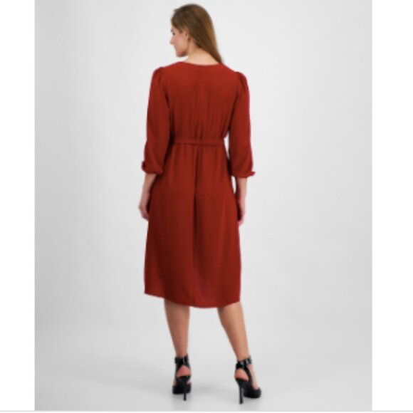 Connected Petite Long-Sleeve Tied Wrap Dress - Garnet - Picture 2 of 2